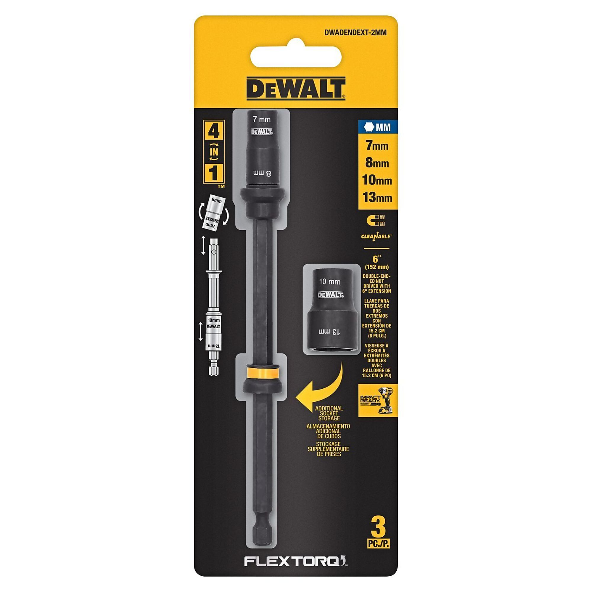 DEWALT, 6in. 4in.-1 Double Ended Nut Driver (MM), Included (qty.) 1 Model# DWADENDEXT-2MM